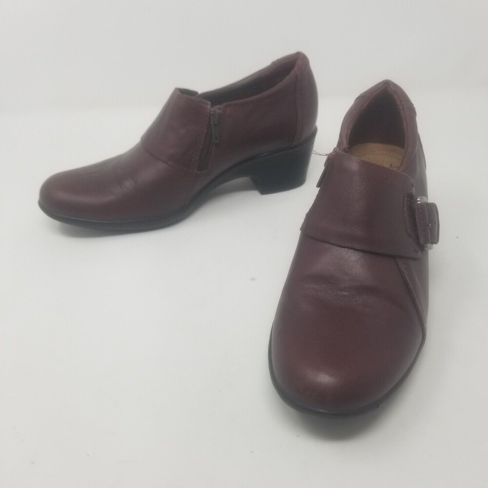 Clarks Collection Genette Vista Buckle Heeled Ankle Bootie Brown Leather Sz 7 M